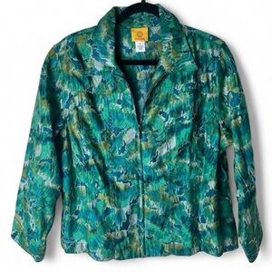 Ruby Rd. Green Teal Printed Jean Jacket